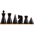 3.1 inch ebonised boxwood minimalist chess pieces including King, Queen, Bishop, Knight, Rook, and Pawn.