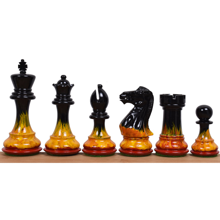 Pièces d'échecs en bois lestées Staunton de 4,1 pouces, peintes au feu et à la glace, avec un plateau en bois massif d'ébène et d'érable de 17,7 pouces et une boîte de rangement en simili-cuir