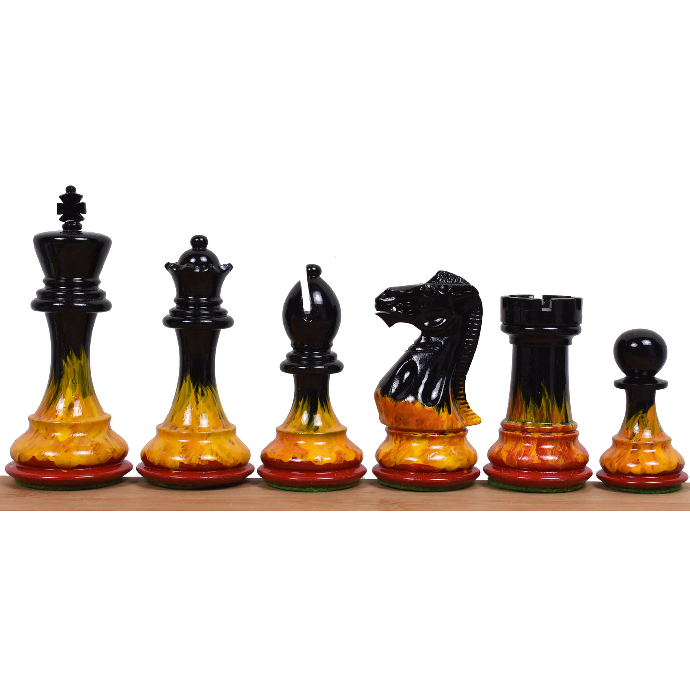 4.1" Fire & Ice Painted Staunton Weighted Wooden Chess Pieces with 17.7" Solid Ebony & Maple Wood Board and Leatherette Coffer Storage Box
