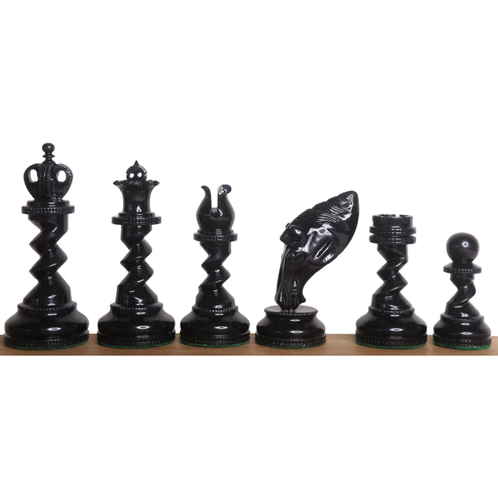 Set di scacchi Staunton di lusso con cavaliere pascolante da 4,3" - Solo pezzi di scacchi - Legno di ebano laccato