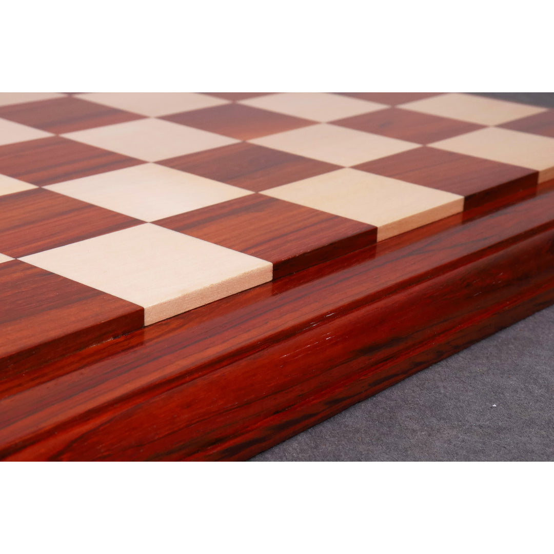 4.2" American Staunton Piezas de ajedrez de lujo de madera de Budrose con tablero de ajedrez de lujo de madera de palisandro y arce de 21" Bud y caja de almacenamiento de cofre de cuero artificial