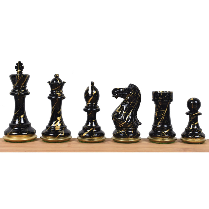 Kombo zestaw szachów Staunton z serii Vanguard - figury w kolorze czarnym i złoto malowanym bukszpan z planszą i pudełkiem