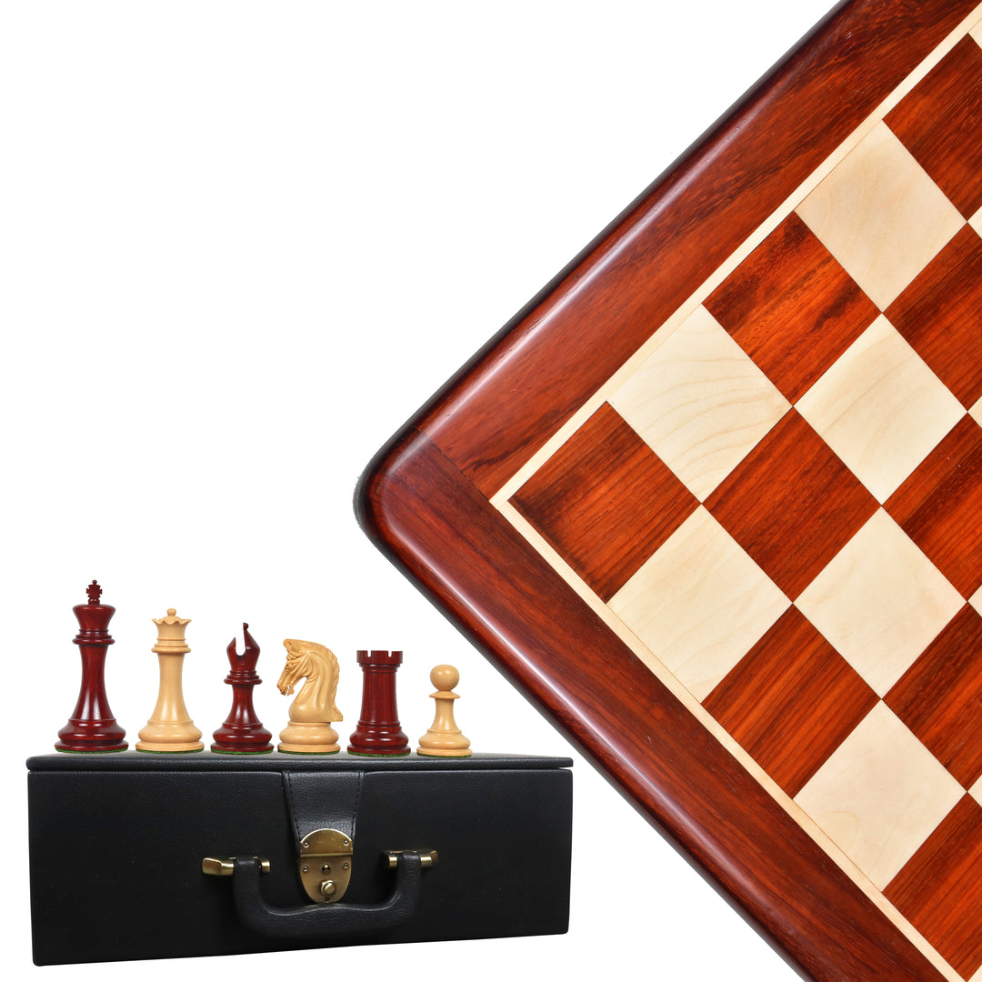 Repro 2016 Sinquefield Staunton Chess Bud Rosewood Pieces met 21" Bud Rosewood & Maple Wood Chess board en Leatherette Coffer Storage Box.