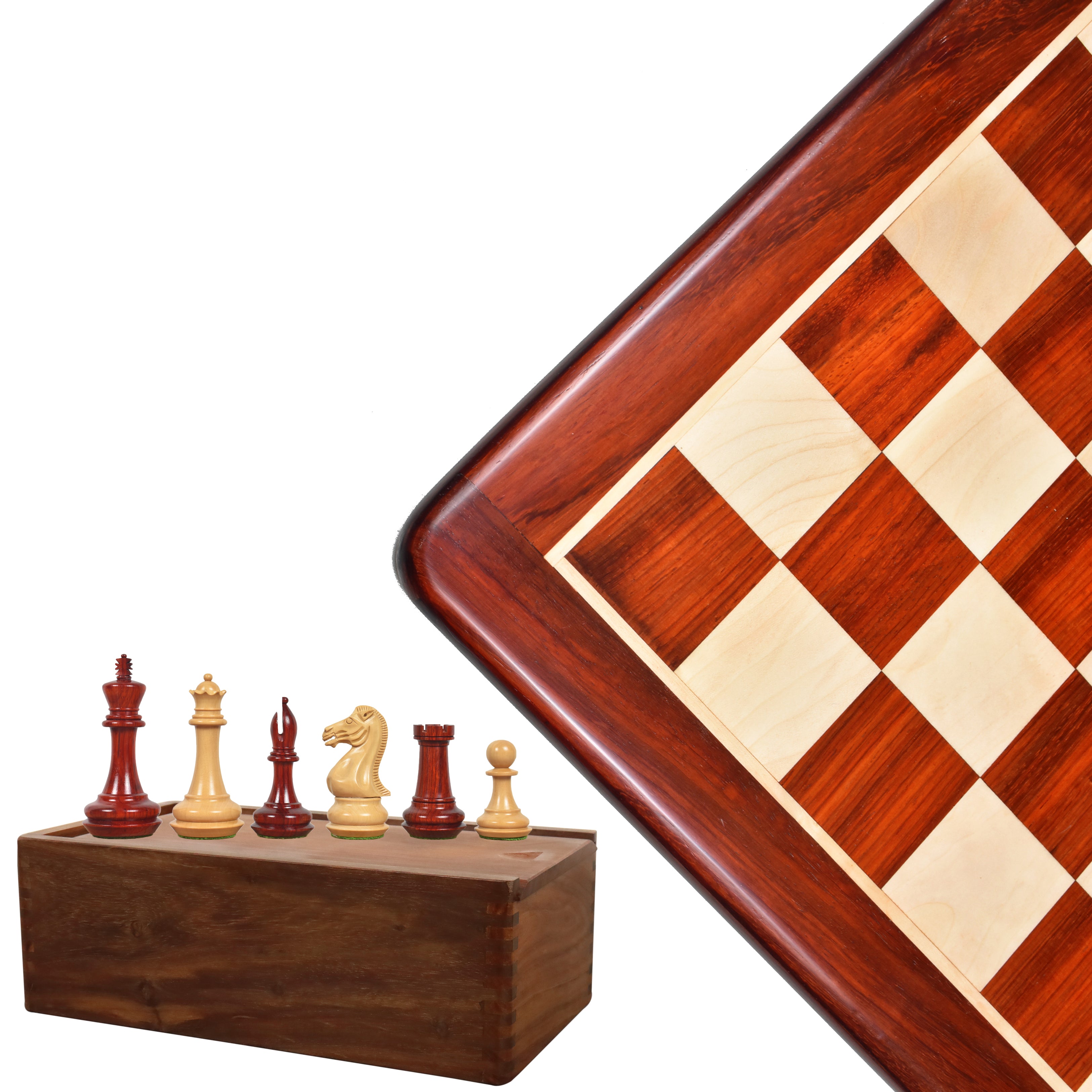 Combo of Chamfered Base Staunton Chess Set - Pieces in Bud Rosewood wi