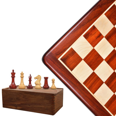 Combo of Chamfered Base Staunton Chess Set - Pieces in Bud Rosewood with Board and Box
