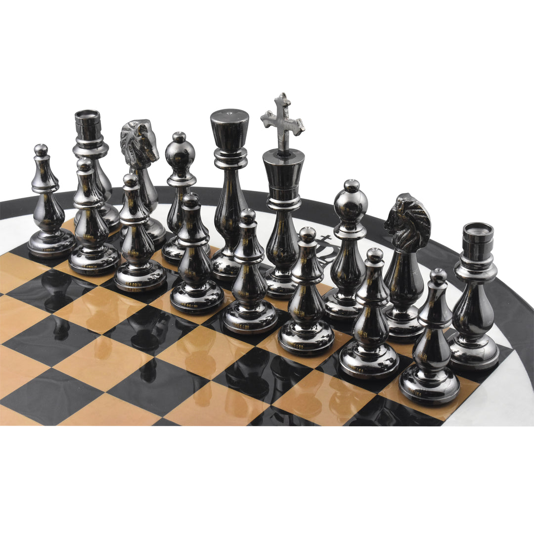 Minimalist Brass Metal Luxury Chess Pieces, Board and Table Set