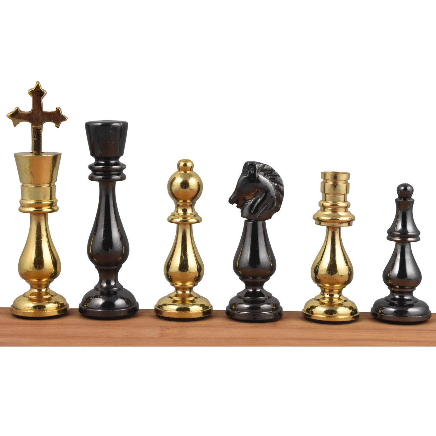 Minimalist Brass Metal Luxury Chess Pieces, Board and Table Set