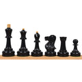 Complete lineup of the black ebonised boxwood pieces from the 3.7" Soviet Großmeister Supreme chess set.