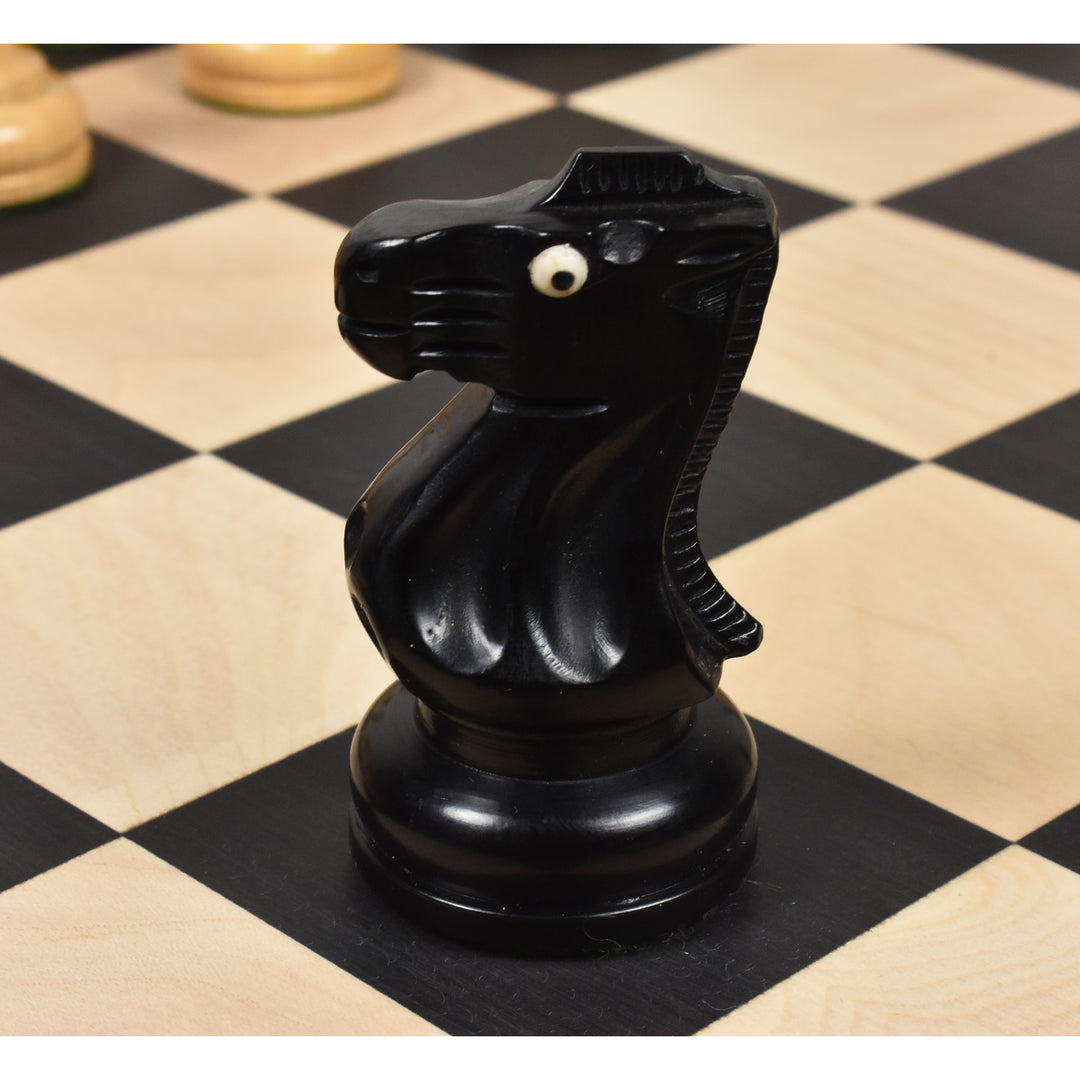 3.7" Juego de ajedrez soviético Grandmaster Supreme - Piezas de ajedrez sólo en madera de Boj ebonizado - Ojos de cristal