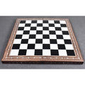 Full top view of a 24-inch large wooden chess board featuring 65 mm squares and intricate floral inlay borders.