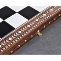 Side profile showcasing the wood grain and continuous floral inlay pattern on a 24-inch Rosewood folding board.