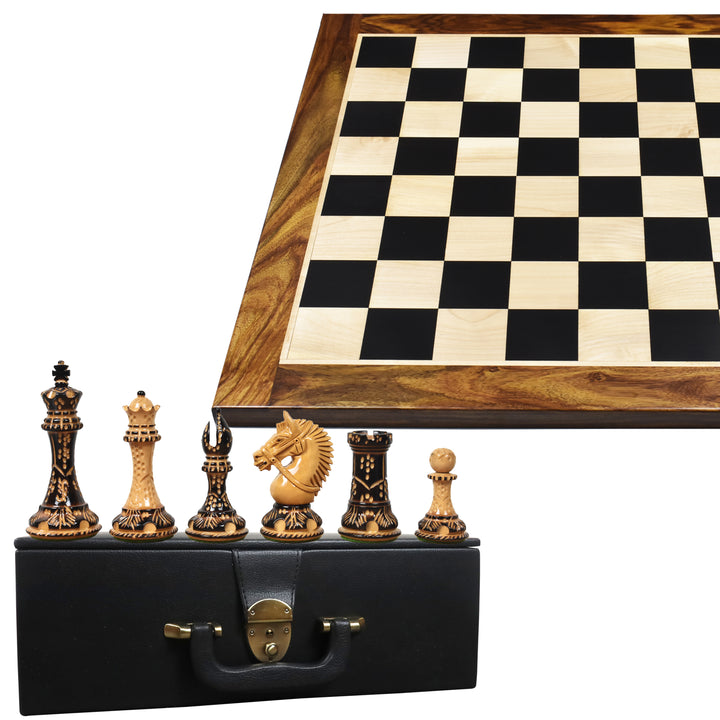 4.2" American Staunton Luxury Chess Pieces - gewichtetes Buchsbaumholz mit 23" großem Schachbrett aus Ebenholz und Ahornholz - Sheesham-Bordüren und Kunstlederkoffer zur Aufbewahrung