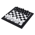 12-inch black and white marble stone chess set with minimalist pieces on the board.