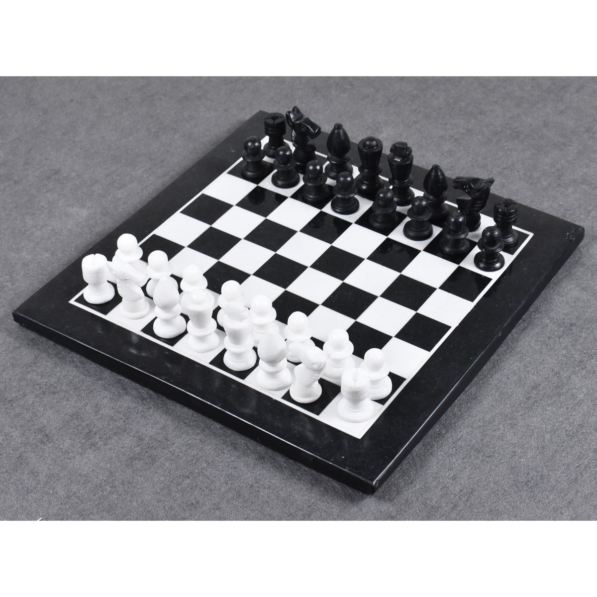 Minimalist 12-inch marble stone chess set in black and white.