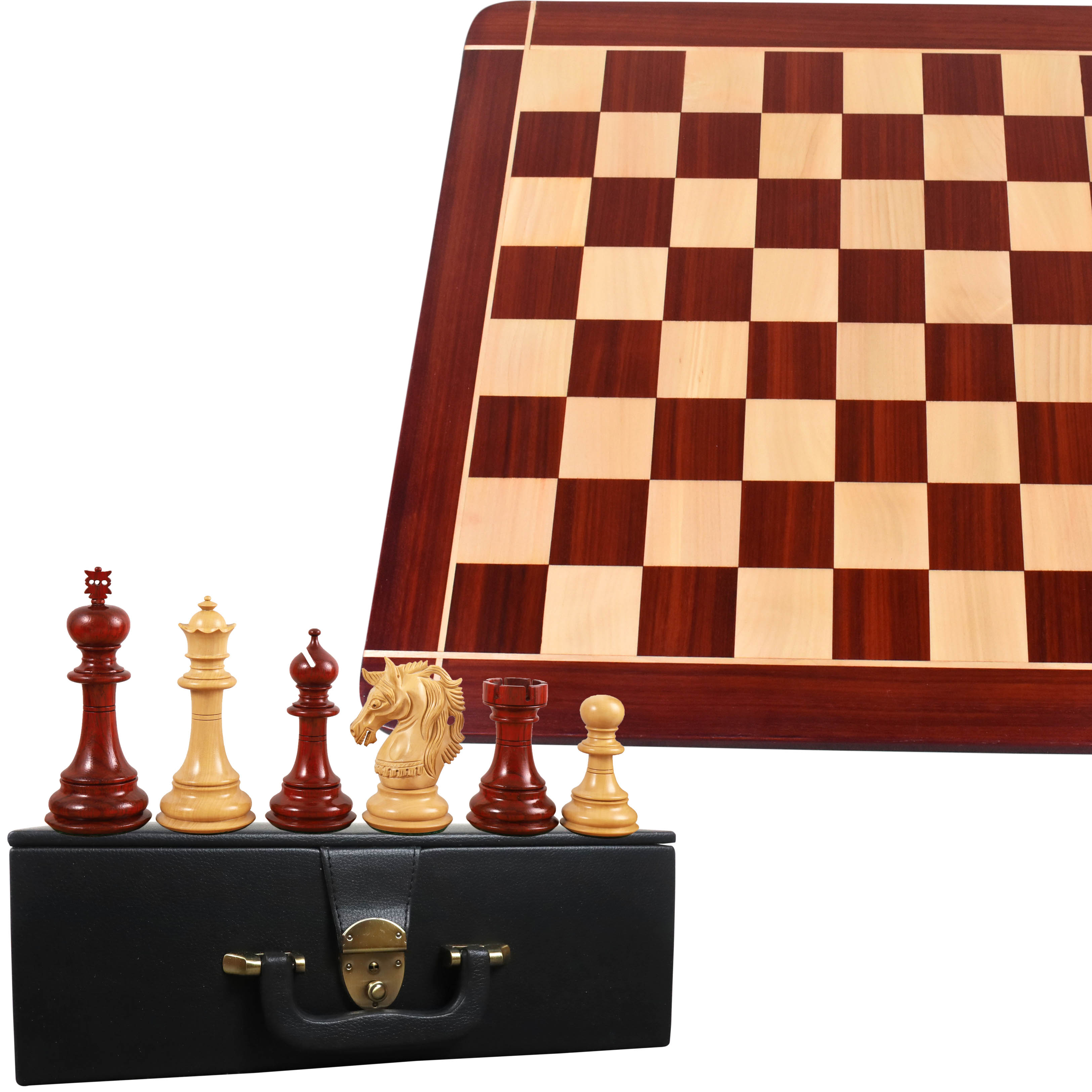 4.6" Prestige Luxury Staunton Chess Set Combo - Pieces in Bud Rosewood with Chessboard and Storage Box