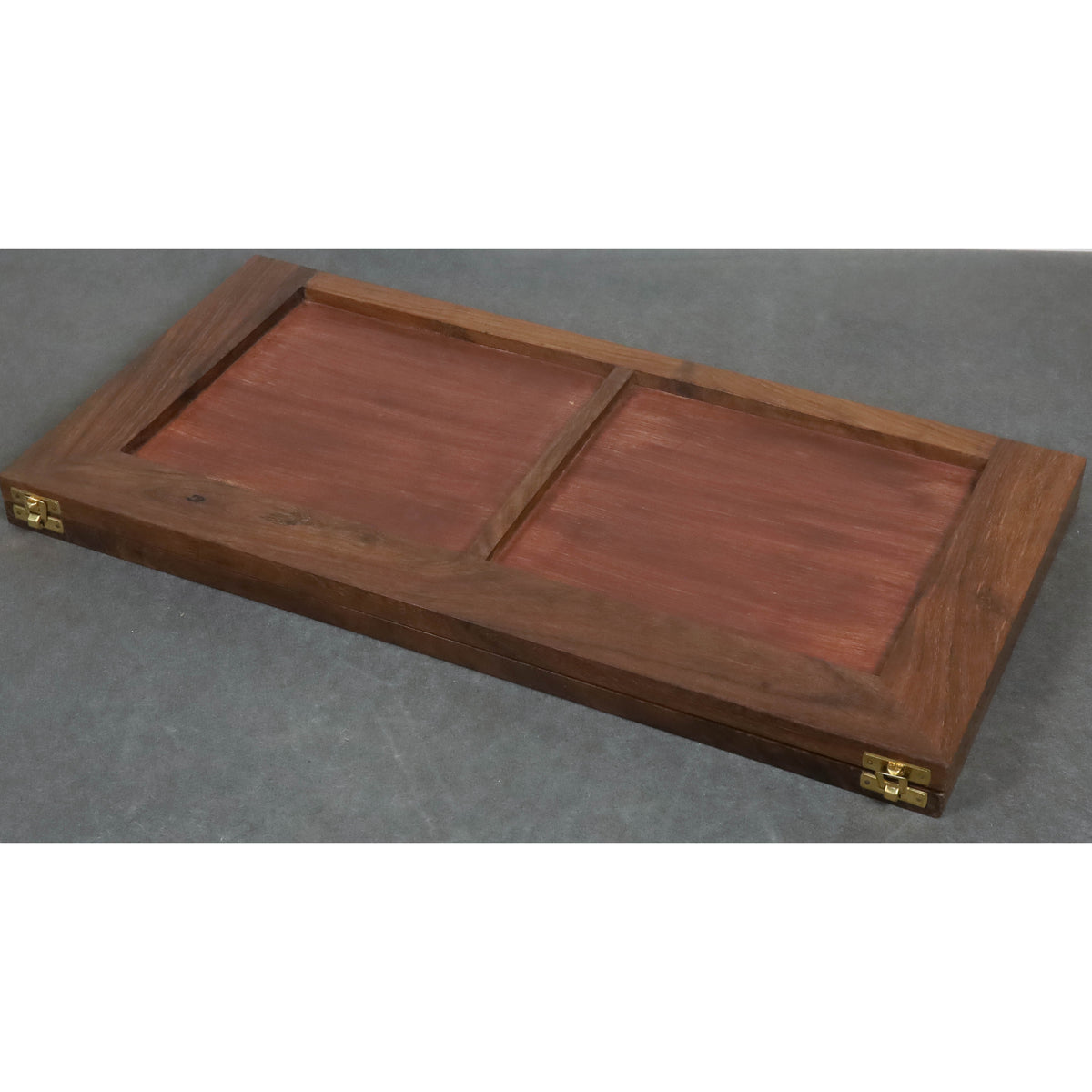 Fully folded 21-inch rosewood chess board showing its compact profile for storage and travel.