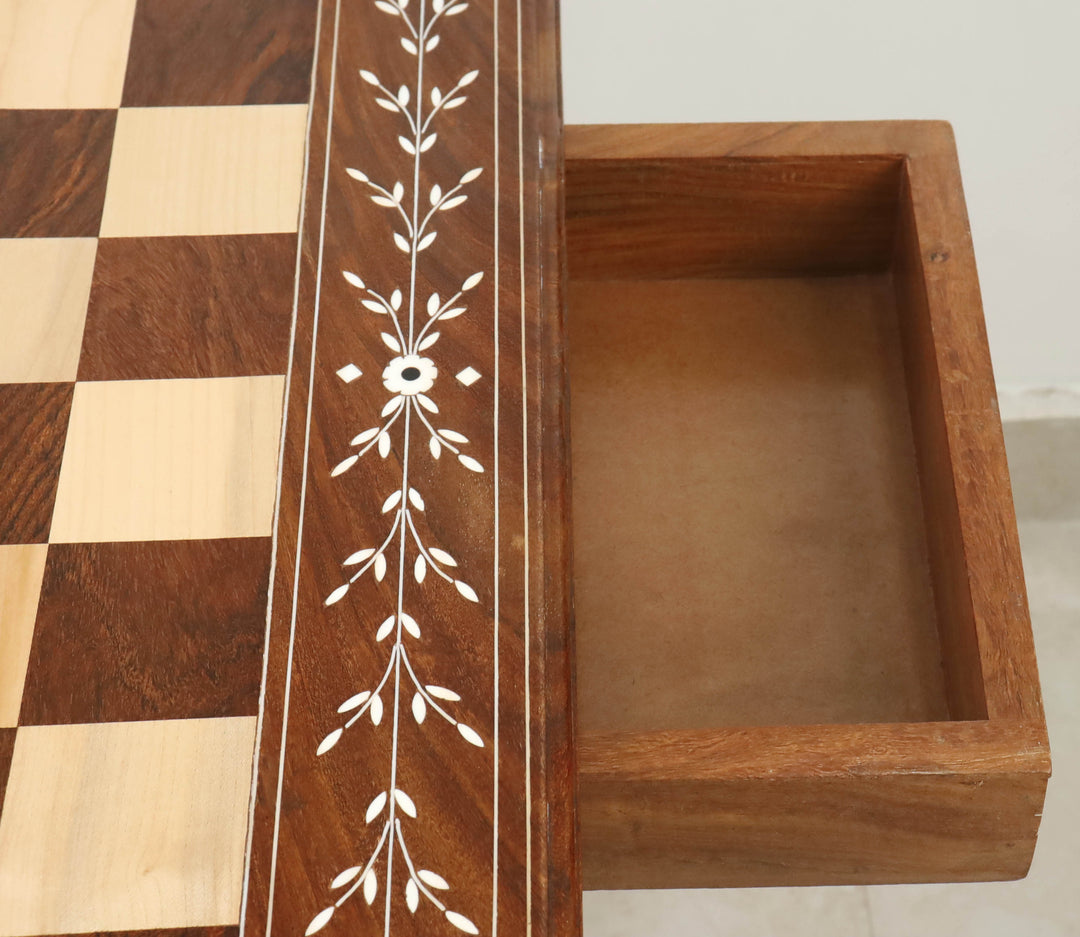 Luksusowy stół do szachów 23" Regalia z szufladami - wysokość 27” - Złote Drewno Różane