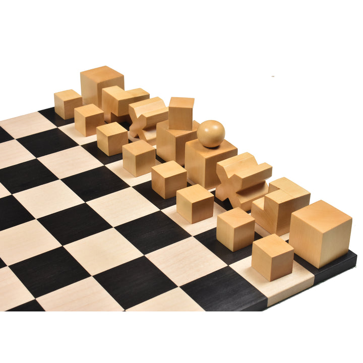 Nieznacznie niedoskonały reprodukowany zestaw szachów Bauhaus z 1923 roku - tylko szachy - ebonizowany bukszpan - 2" król
