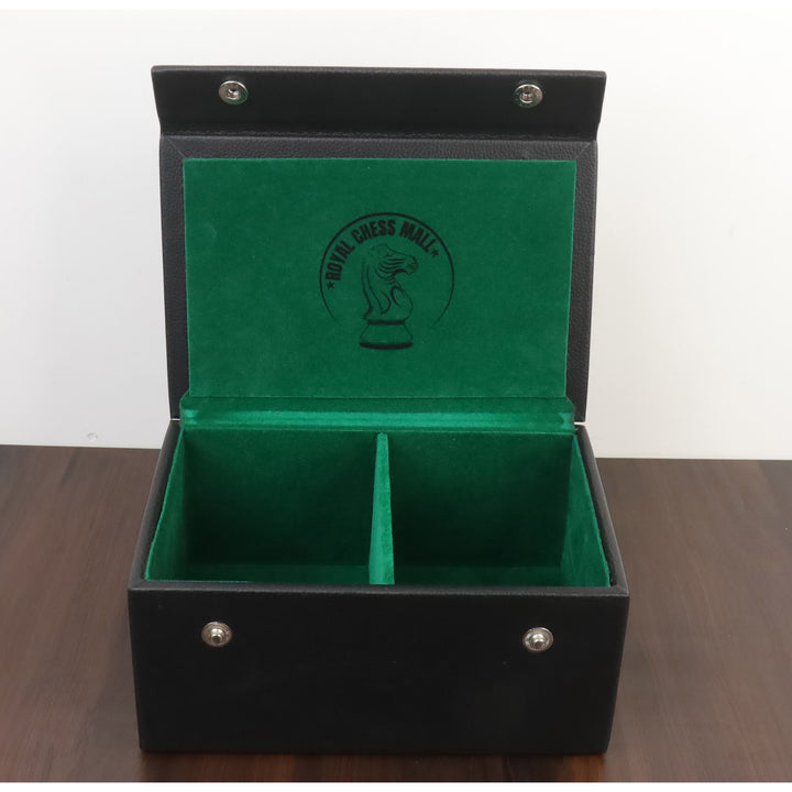 Tapa de estilo de cuero sintético caja de almacenamiento para piezas de ajedrez conjunto de hasta 4 "altura del rey
