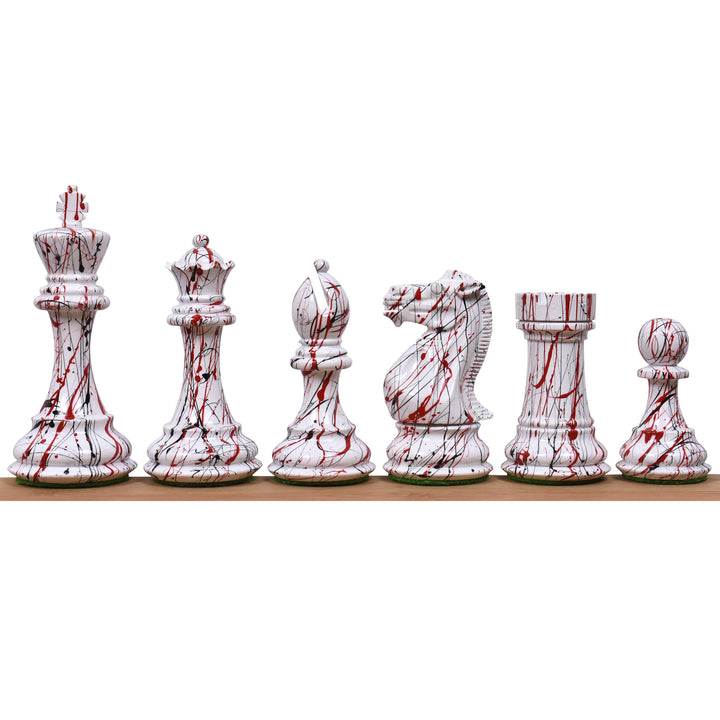 Pièces d'échecs en buis Staunton de 4,1" à texture peinte avec plateau en bois massif d'ébène et d'érable de 17,7" et boîte de rangement en simili cuir