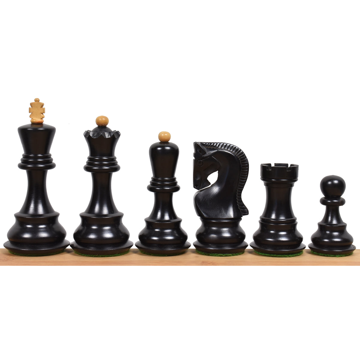 Weighted ebonized wood chess pieces from the 3.9 inch Russian Zagreb series.