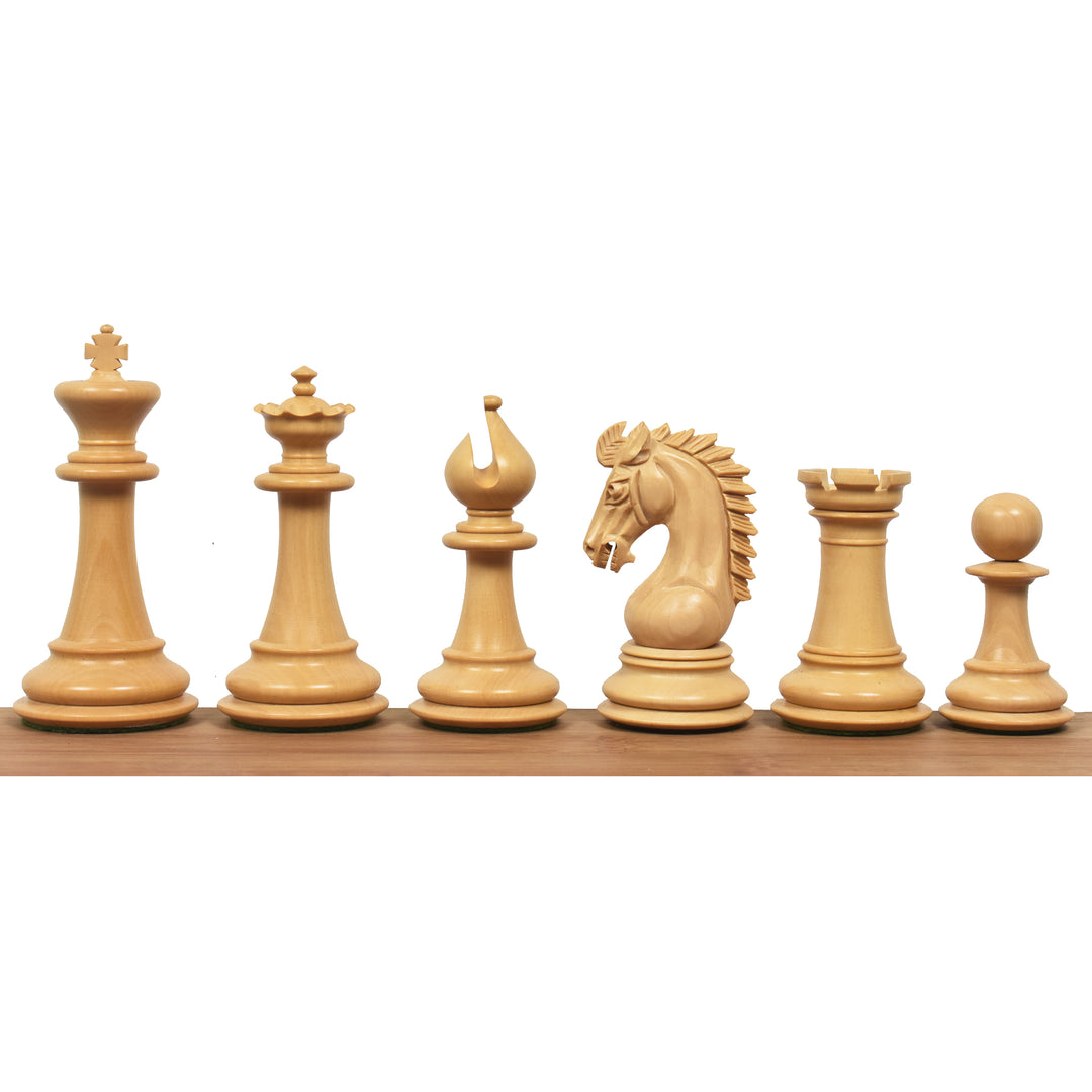 Combo van 3,7" Emperor Series Staunton schaakstukken in Bud Rosewood met 21" schaakbord en kunstlederen opbergdoos.