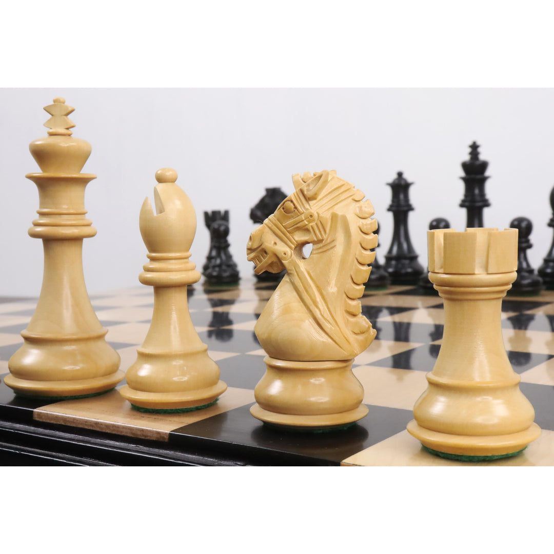 Set di scacchi di lusso da 4" a briglia sciolta Staunton - Solo pezzi di scacchi - Legno d'ebano e legno di bosso