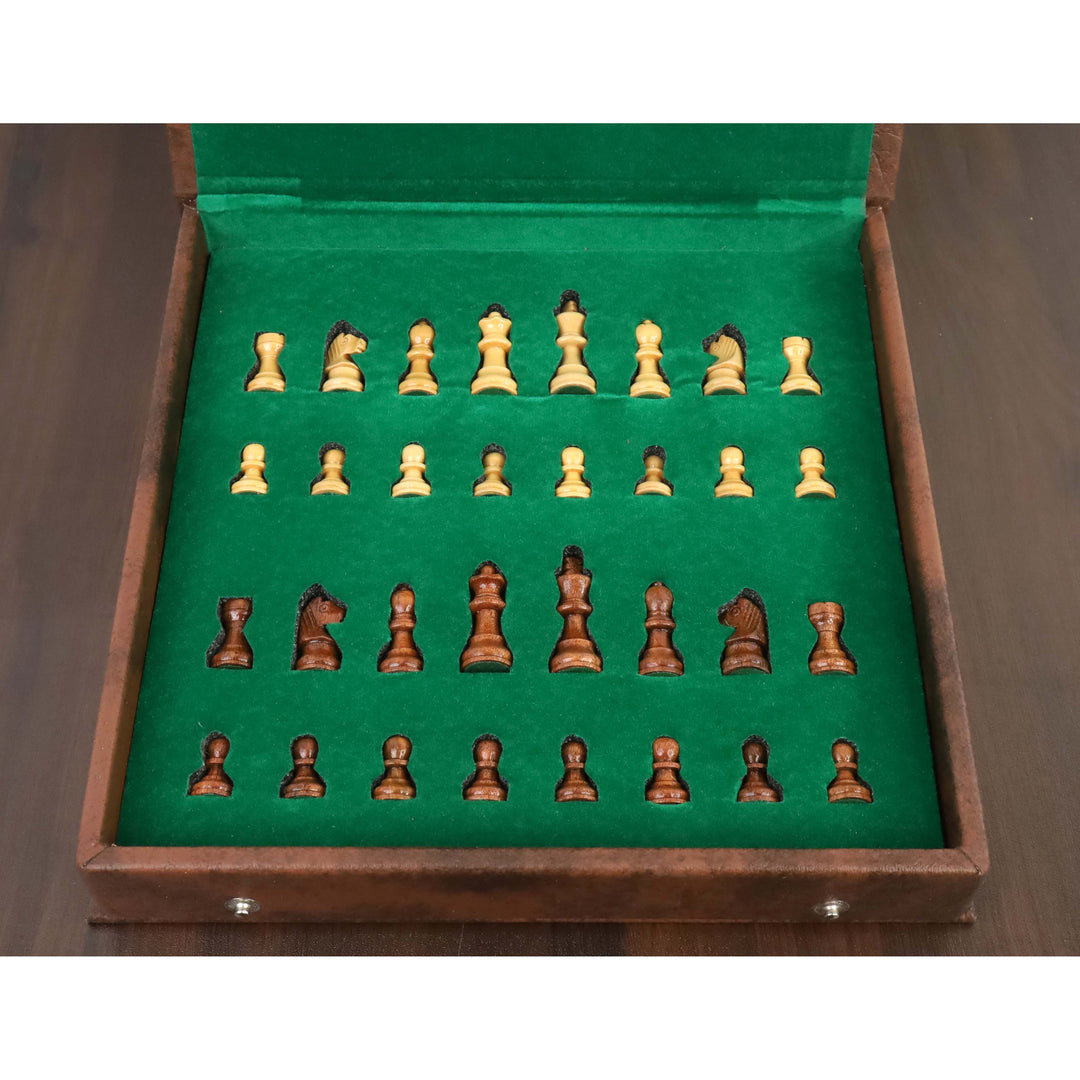 Set di scacchi da viaggio e custodia in similpelle da 10 pollici con pezzi magnetici in legno