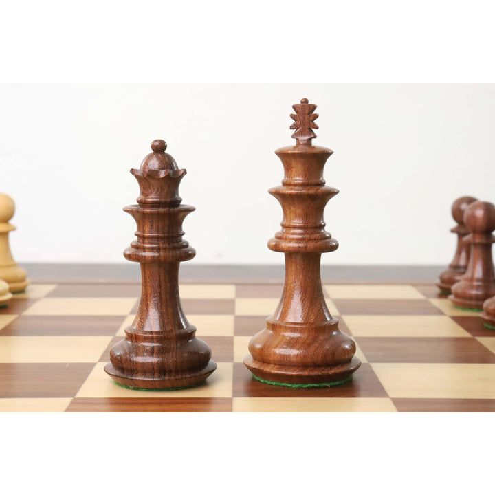 4.2" Luxe Sheesham houten verzwaarde schaakset - Alleen schaakstukken - Extra Koninginnen