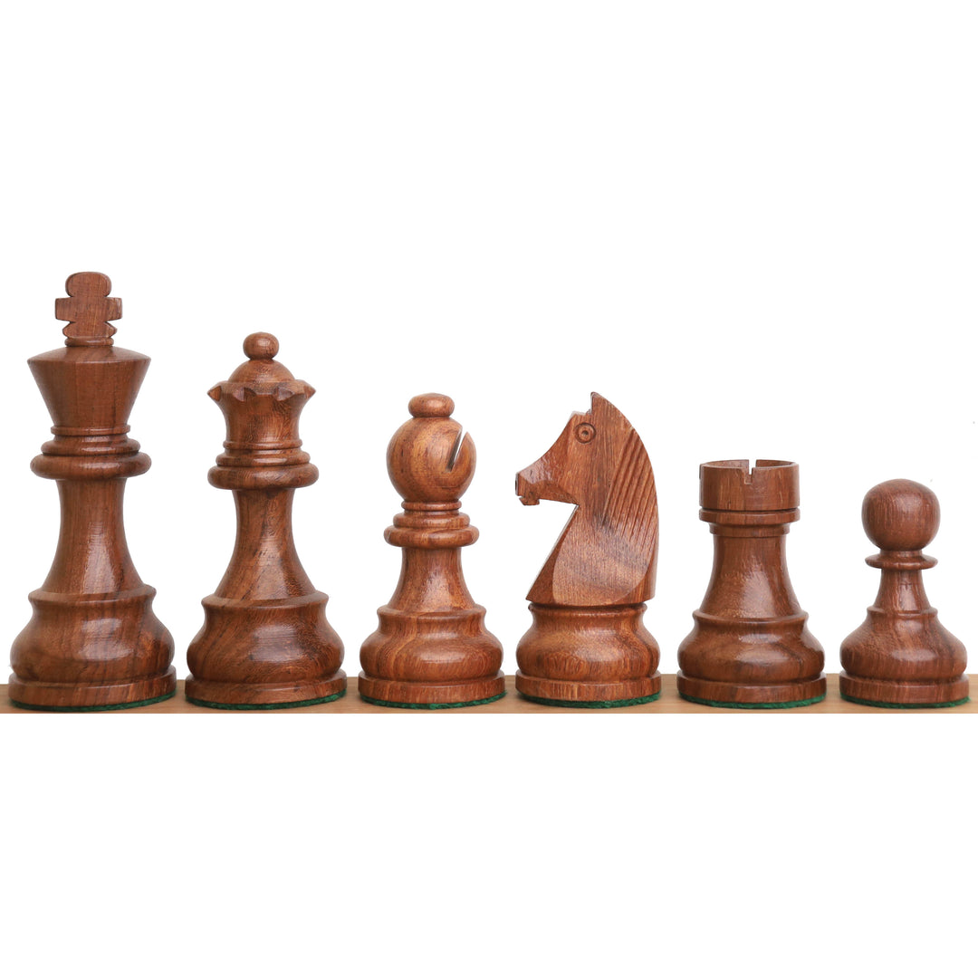 Zestaw szachów turniejowych 3,9” w kombi - elementy ze złote drewno różane z planszą i pudełkiem