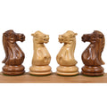Detailed view of Golden Rosewood and boxwood chess knights.
