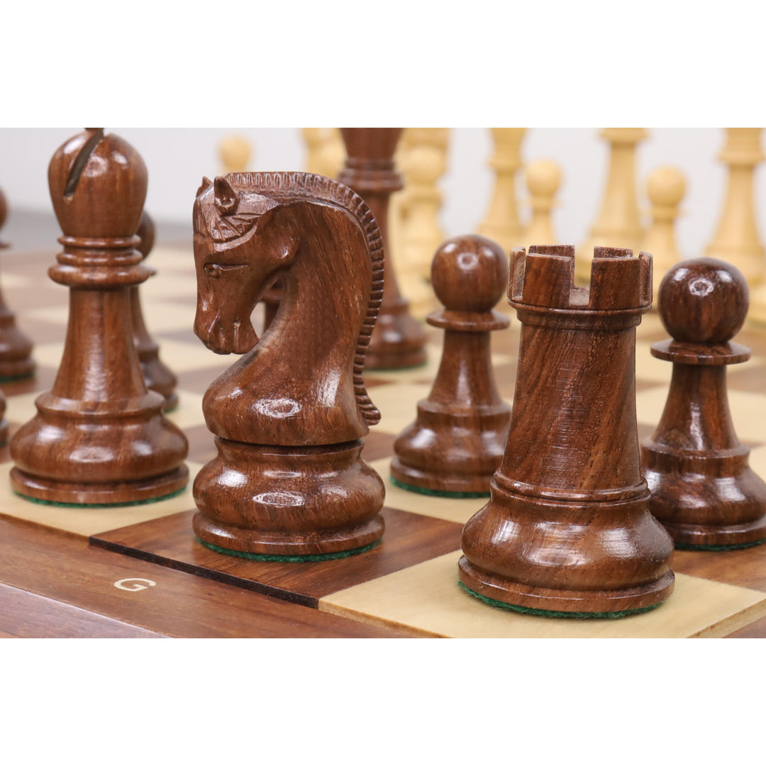 Slightly Imperfect Leningrad Staunton Chess Set - Chess Pieces Only - Golden Rosewood & Boxwood - 4" King