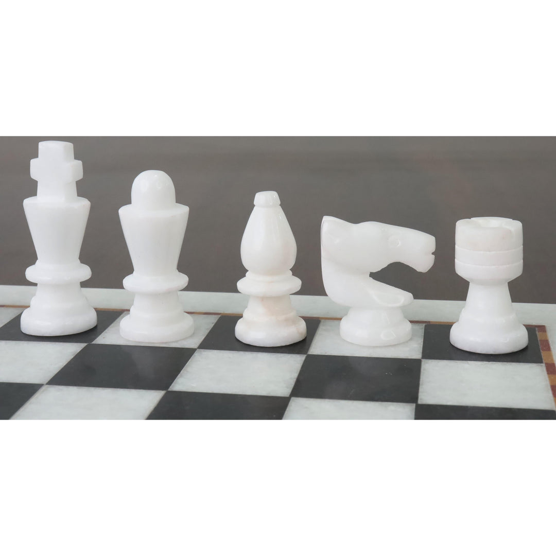 Marmorstein Schachfiguren & Brett Set - Schwarz und Weiß - 12" - Handgeschnitztes Geschenk