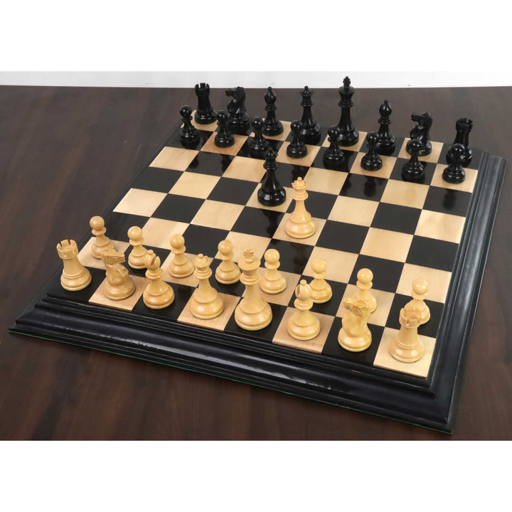 Jeu de pièces d'échecs en bois 4.1" New Classic Staunton - Buis Ebonisé pondéré