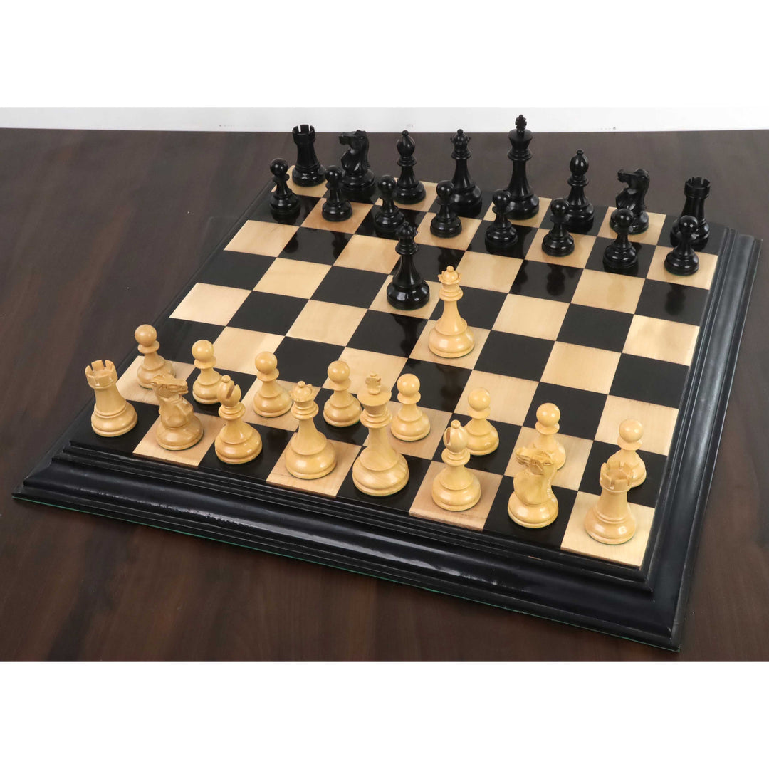 4,1" Nowy klasyczny zestaw drewnianych figur szachowych Staunton - ważony ebonizowany bukszpan