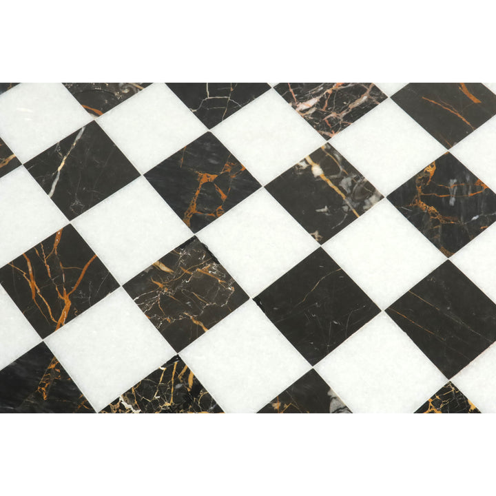 Tablero de ajedrez de lujo de piedra de mármol sin bordes de 18'' - Piedra de mármol blanca y negra