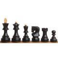 Uniform set of ebonised boxwood Zagreb chess pieces featuring the iconic tiered crown designs.