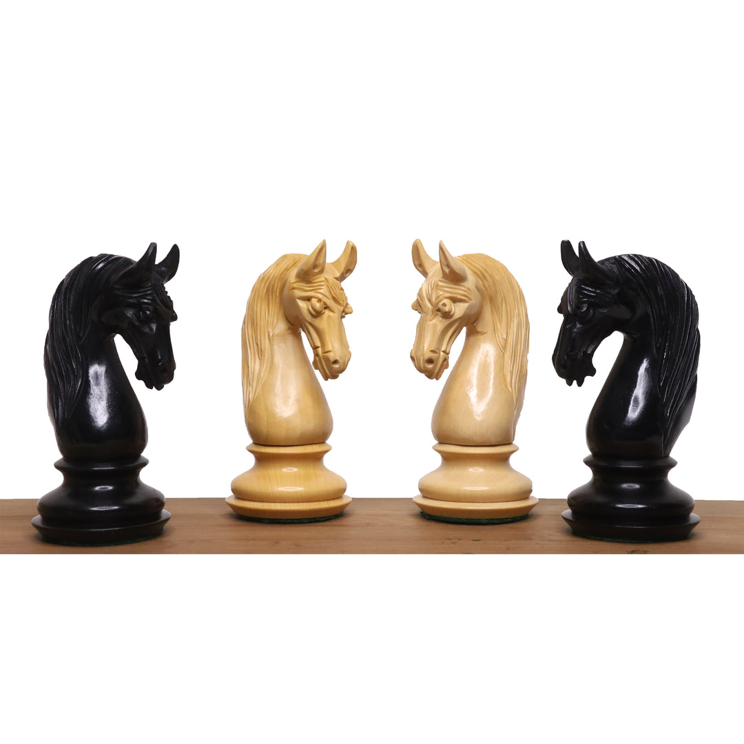 Nieznacznie niedoskonały 4,6-calowy zestaw szachów luksusowy Staunton - tylko szachy - drewno hebanowe - potrójna waga