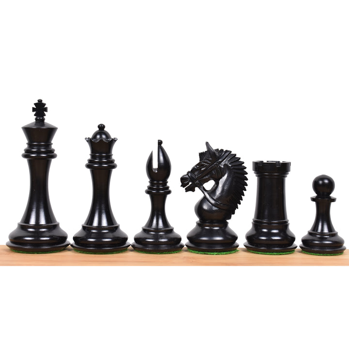 Pièces d'échecs en bois d'ébène de luxe American Staunton de 4,2" avec échiquier en bois d'ébène et d'érable incrusté de 21" et boîte de rangement en simili cuir