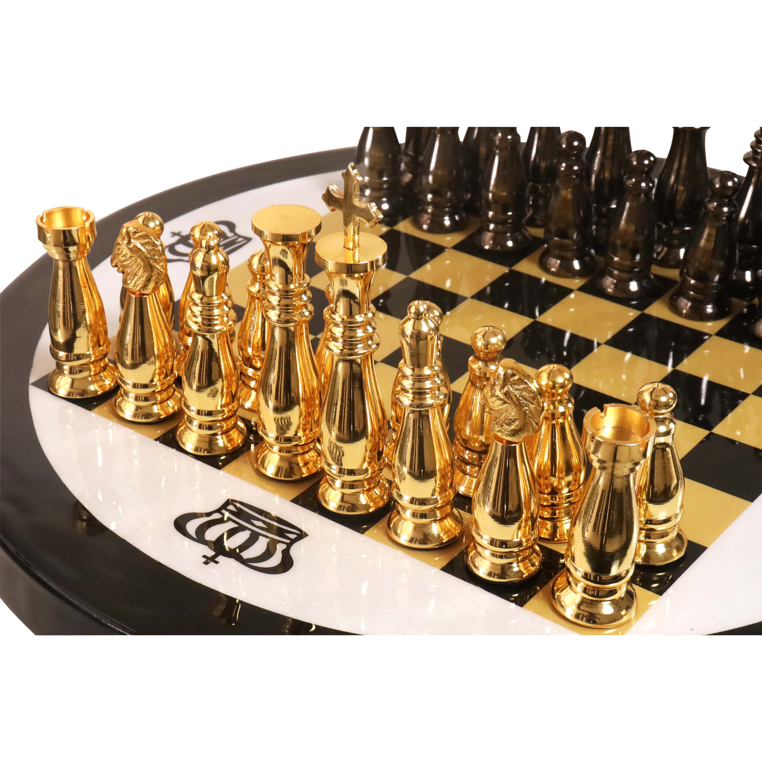 Deluxe Series Brass Metal Luxury Chess Pieces & Board Set- 15-Rosewood  border – royalchessmall