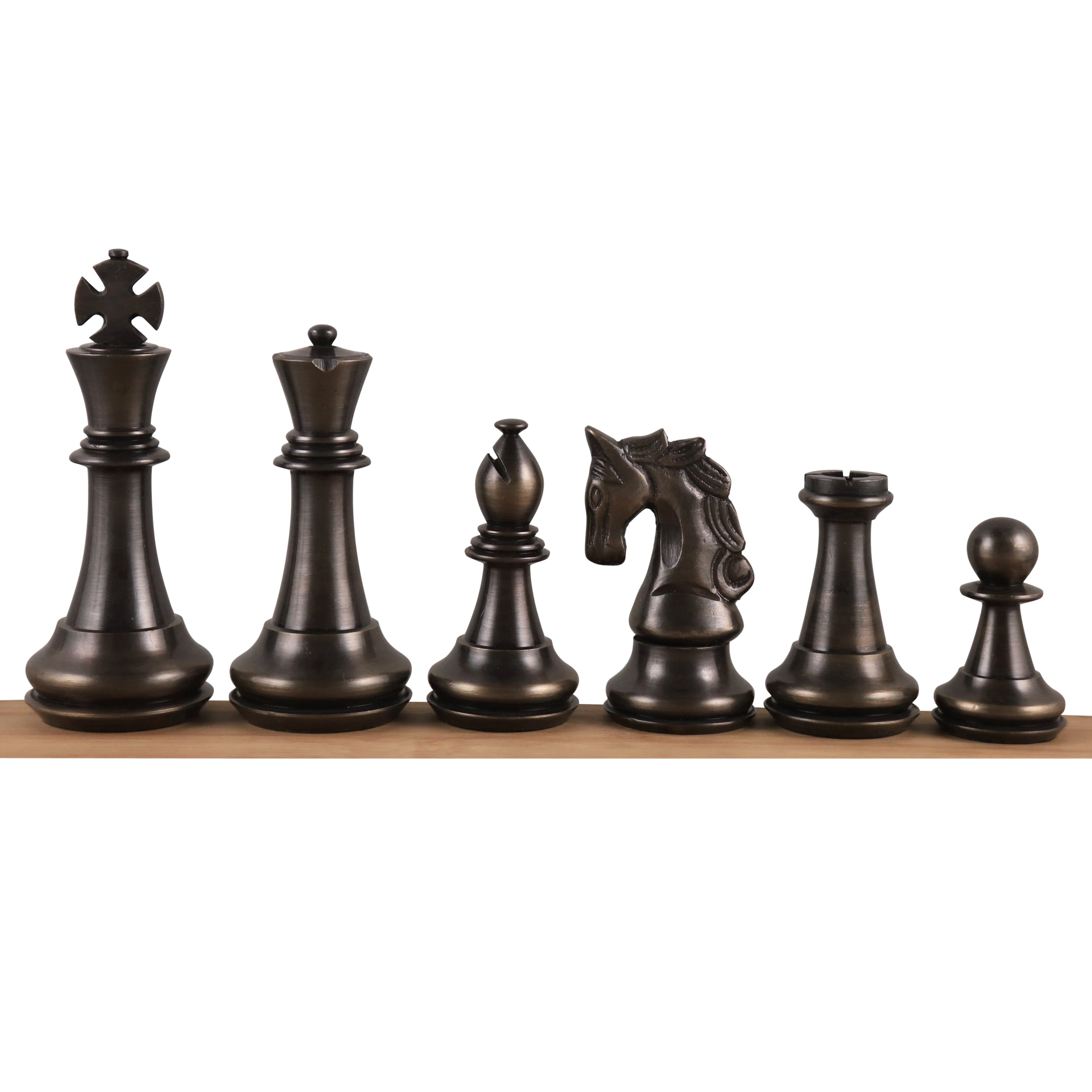 4.3" Staunton Inspired Brass Metal Luxury Chess Pieces Only Set-Silver & Antique
