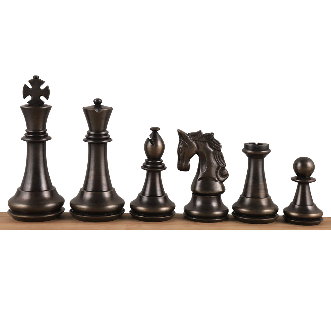 Set di scacchi di lusso in metallo e ottone ispirato a Staunton da 4,3" - Solo pezzi di scacchi - Argento e antico