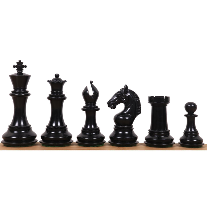 Kombo 4.5" Sheffield Staunton Luksusowe szachy z drewna hebanowego z 23" dużą hebanowo - klonową planszą szachową i pudełkiem do przechowywania.