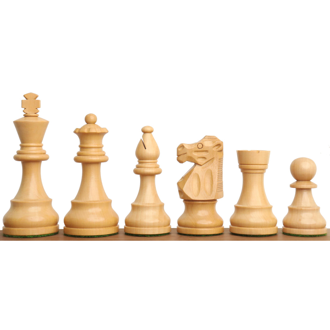 Pezzi di scacchi francesi Lardy Staunton riprodotti - Legno di bosso ebanizzato con scacchiera intarsiata in legno di ebano e acero da 19" e scatola di stoccaggio a libro