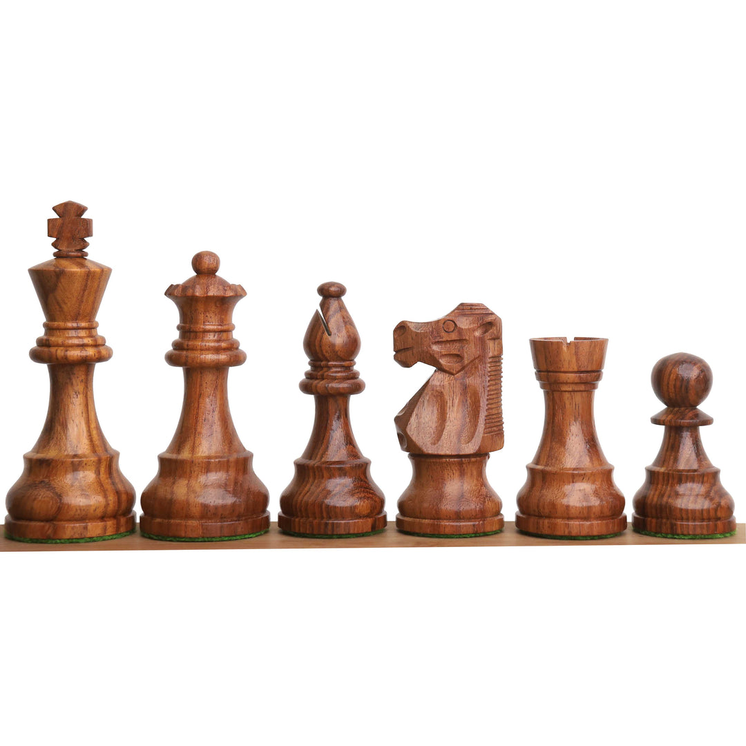 Fransk Lardy Staunton Skaksæt - kun skakbrikker - Vægtet Gyldent Rosentræ - 4 dronninger