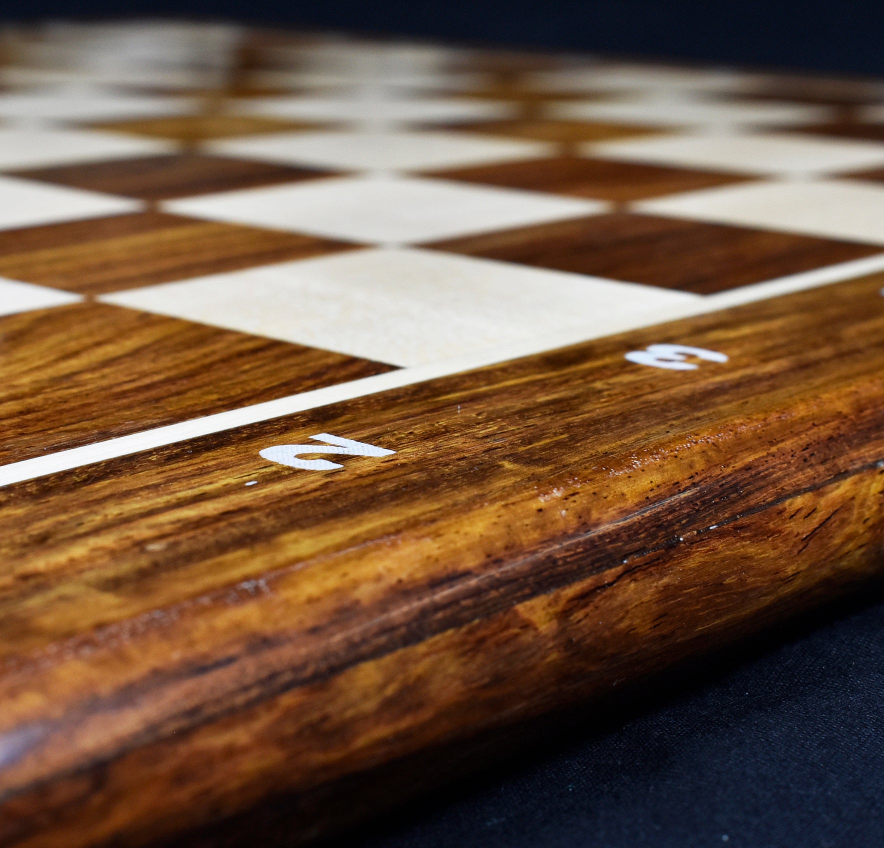 Wood Chess Board - Black Walnut and Curly Maple 2 inch squares