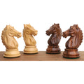 Detailed profile view of four hand-carved Alban knights in boxwood and golden rosewood.