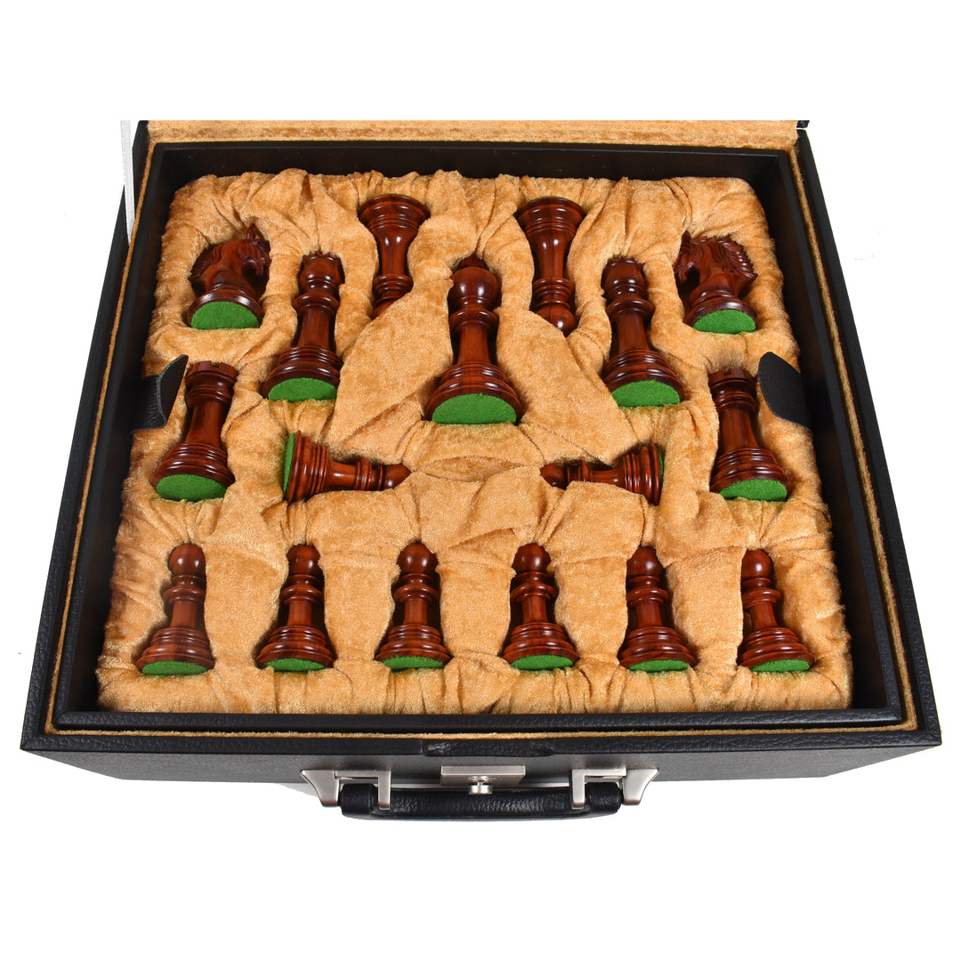 4.5″ Carvers' Art Luxus Schach Budrose Holz Figuren mit 21" Knospe Palisander & Ahorn Holz Luxus Schachbrett mit geschnitztem Rand und Kunstlederkoffer Aufbewahrungsbox