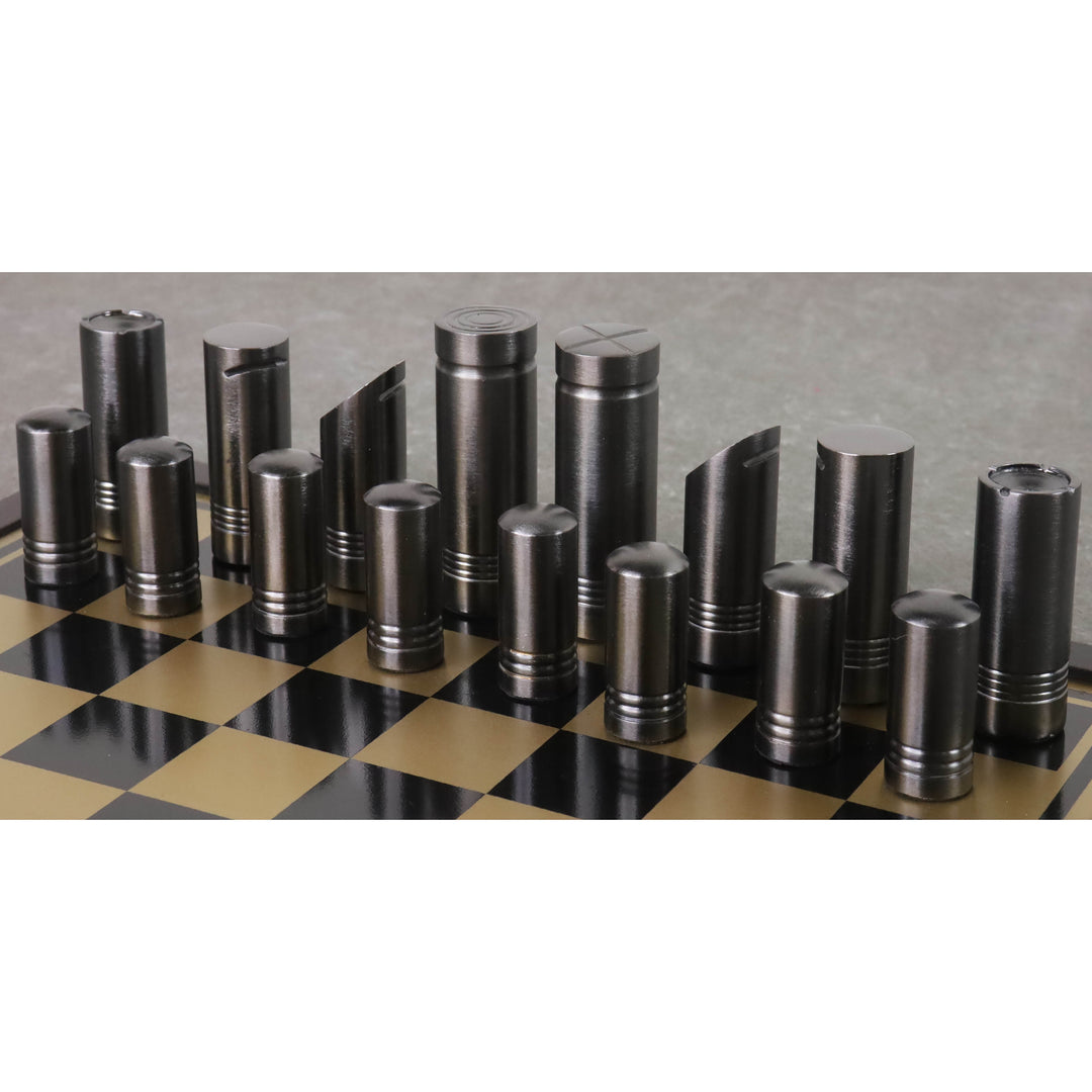 14" Tårnserie messing metal luksus skakbrikker - Guld og grå