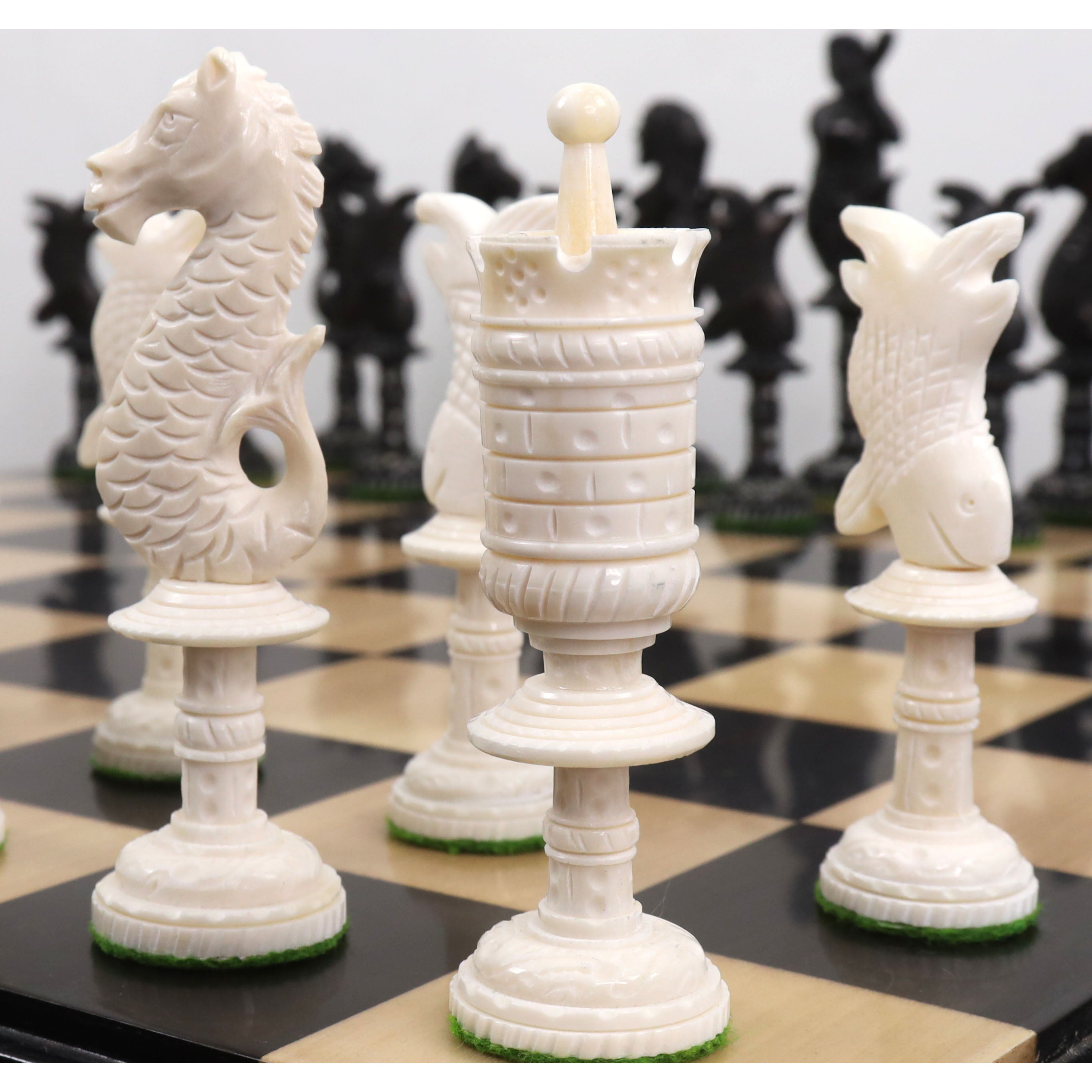 4.8" Water Kingdom Series Hand Carved Chess Pieces Only Set - Camel Bone